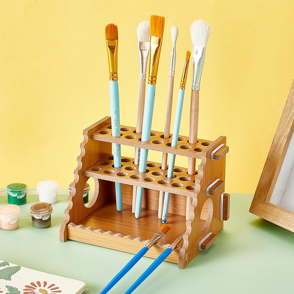 AHANDMAKER Paint Brush Holder Calligraphy Brush Holder for 40 Brushes Desk Stand Paint Brush Holder Drying Stand Paintbrushes, Makeup Cosmetic Brushes, Pencils, Pens