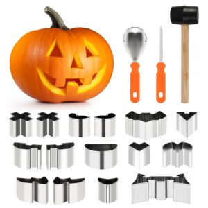 findful 18 pcs halloween pumpkin carving set, professional heavy duty carving set, halloween pumpkin carving tools, pumpkin carving knife suitable for children and adults, ease of holding ease of use