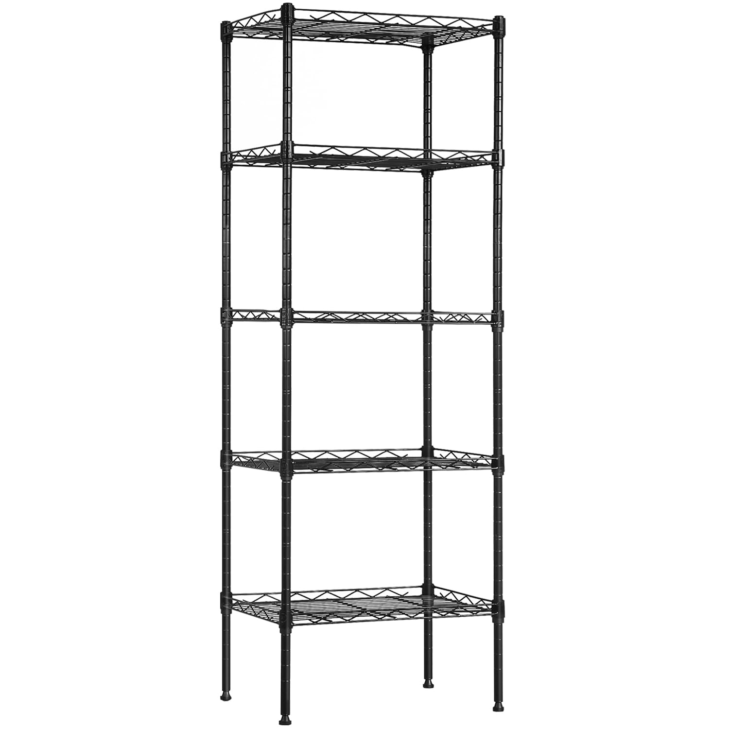 BestOffice 5-Shelf Storage Shelves, Adjustable Shelving Unit Wire Shelving Metal Shelves,11.8" D x 16.7" W x 47.6" H,Black