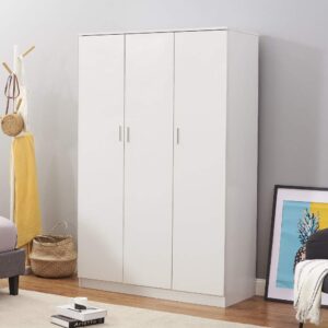 panana 3 door armoires wardrobe closet with clothes hanging rail, 6 storage shelves cupboard unit bedroom furniture