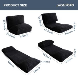 MAXYOYO Bean Bag Bed Folding Sofa Bed Floor Mattress for Adults, Extra Thick and Long Floor Sofa with Corded Washable Cover, Black, 30"x95"