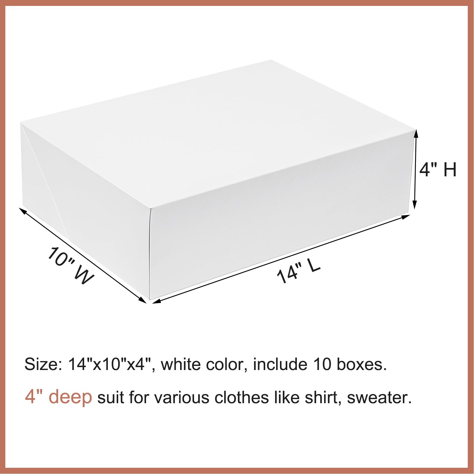 Mefleet 14x10x4 Large Gift Boxes with Lids 10 Pack Extra Deep Shirt Boxes Clothes Robe Sweater Box for Christmas Presents, Holidays, Birthday Gift Wrapping White