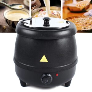 Black Commercial Soup Pot 400W 10 Liter 110V Electric Commercial Soup Kettle Countertop Food Warmer Pot Restaurant with Stainless Steel Hinged Lid Detachable Pot