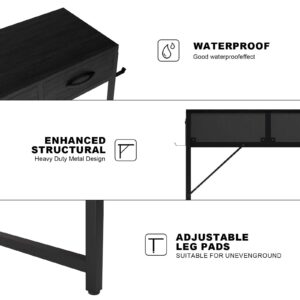 XIV Small Computer Desk with 2 Drawers, 31.5 Inch Home Office Desk with Storage Bag and Headphone Hook, Simple Desk for Small Spaces (Black, 31.5")