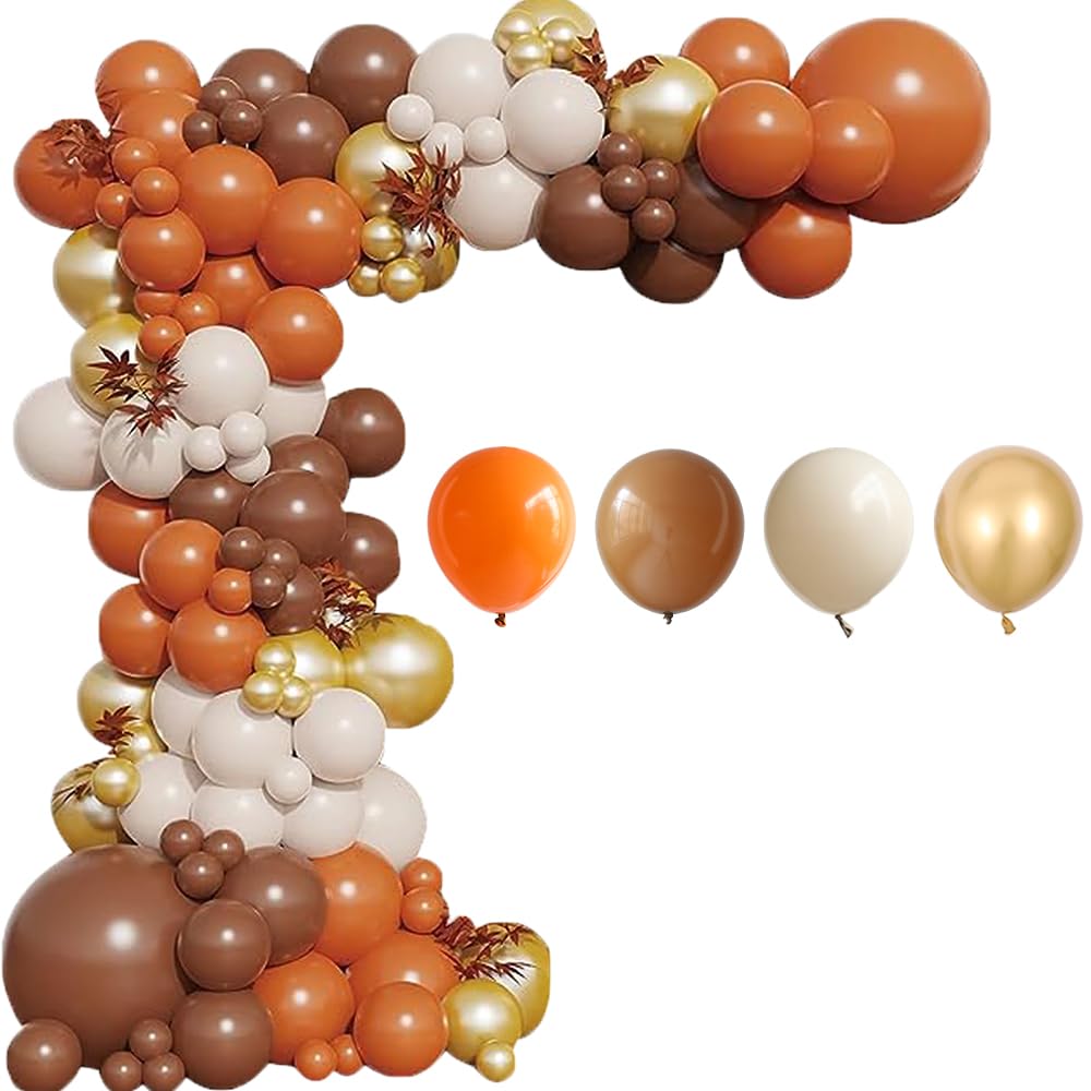 Friendsgiving Balloon Arch 152PCS Brown and Orange Balloons for Happy Friends Giving Thanksgiving Day Fall Party Decorations