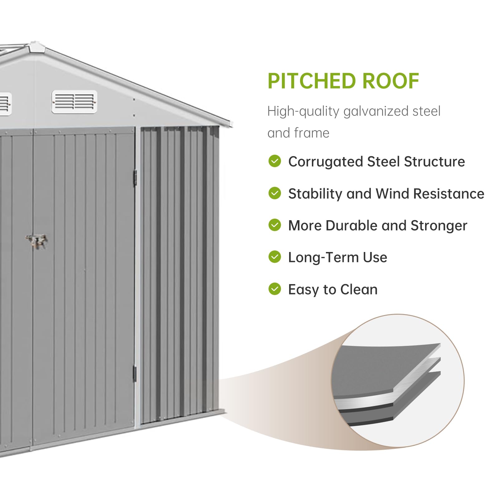 Zstar 12 x 10 FT Outdoor Storage Shed with Singe Lockable Door, Large Metal Tool Sheds with Sloping Roof & Frame Structure, Waterproof Metal Garden Sheds for Backyard, Patio, Outside Use, Gery