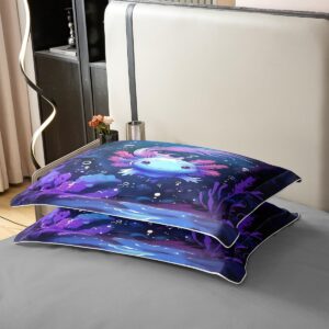 jejeloiu Kawaii Axolotl Bedding Set Full Size Girls Cartoon Salamander Duvet Cover Set 100% Cotton for Kids Teens Dark Blue Cute Ocean Sealife Cotton Duvet Cover Gift for Girls Women Quilt Set