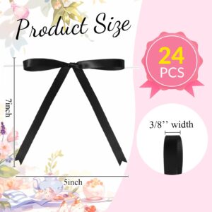 Riceshoot 24 Pcs Twist Tie Bows 5 x 7 Inches Satin Ribbon Bows for Gift Wrapping Cake Treat Bags Craft DIY Gift Wedding Baby Shower Birthday Party (Black)