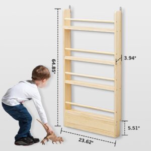 SweetBin Kids Bookshelf 4-Tier - Space-Saving Behind The Door Storage Shelf - Pine Wood Thin Bookshelf 4 Shelves Wall Mounted - Suitable for Children's Books in Bedroom, Living Room and Nursery