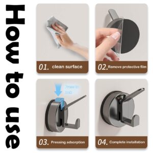 5 PCS Coat Hooks,Command Hooks,Suction Cup Hooks for Shower,Waterproof Towel Hooks,5-Pack,Screw Free,Reusable,Strong Load-Bearing,Suction Cup Hooks(Grey)