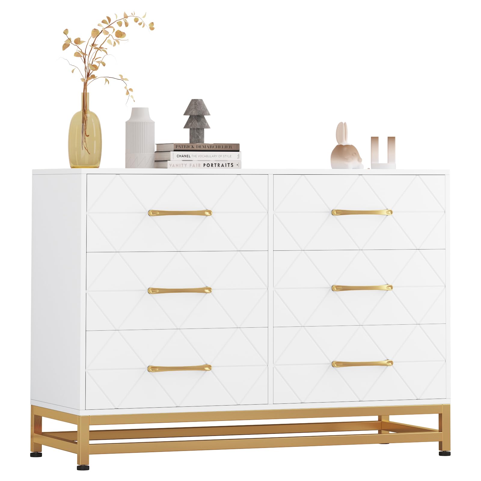 Jojoka White 6 Drawer Dresser, Wood Chest of Drawers for Bedroom, Morden Dresser for Closet, TV Stand, Living Room, Hallway, Nursery