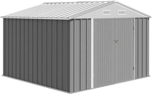 zstar 12 x 10 ft outdoor storage shed with singe lockable door, large metal tool sheds with sloping roof & frame structure, waterproof metal garden sheds for backyard, patio, outside use, gery