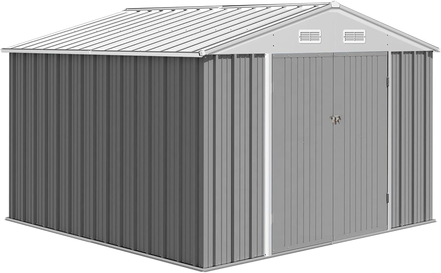 Zstar 12 x 10 FT Outdoor Storage Shed with Singe Lockable Door, Large Metal Tool Sheds with Sloping Roof & Frame Structure, Waterproof Metal Garden Sheds for Backyard, Patio, Outside Use, Gery