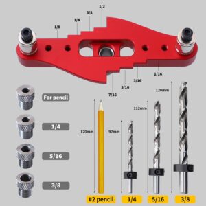 BGASNW Dowel Jig Kit, Doweling Jig for Woodworking, Self-centering Line Scriber Woodworking Tools, Drill Guide for Straight Holes with Drill Bit Set 1/4", 5/16", 3/8" and Drill Bit Stop Collar Set