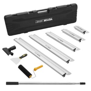 vevor drywall skimming blade set, 10/16/24/32/40 in skimming blades + 34-81.6 in extension handle pole, stainless steel knife professional skim coat tools, for gyprock/wallboard/plasterboard