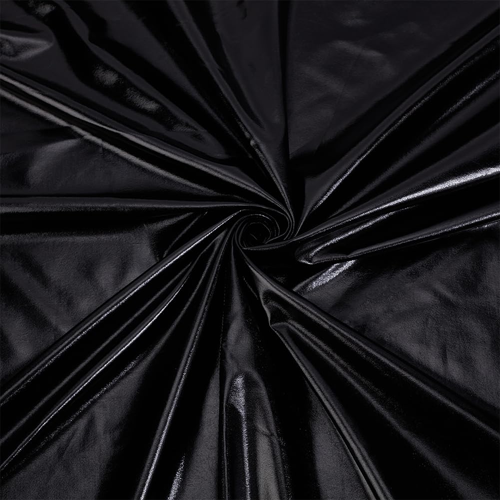 PH PandaHall 1 Yard Black Metallic Foil Fabric 59 Inch Wide Stretch Shiny Fabrics Foil Spandex Fabric for Halloween DIY Sewing Crafting Event Decoration Cosplay Costumes Package Christmas