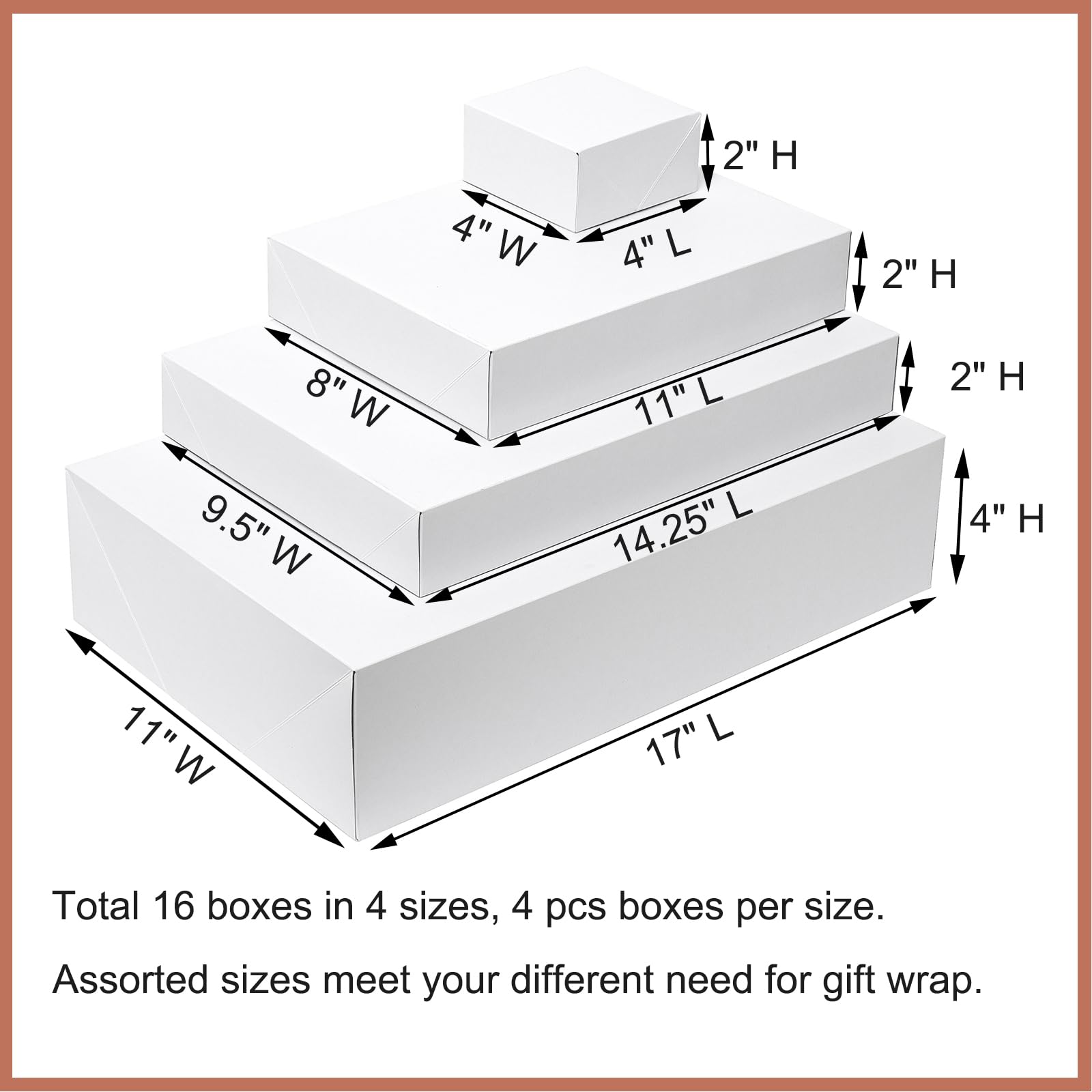 Mefleet 16 Pack Gift Boxes with Lids Assorted Sizes Small to Extra Large Different Size Gift Box for Wrapping Christmas Presents, Holidays, Birthday Gift White