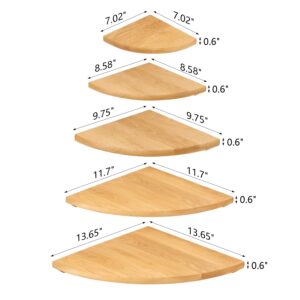 TRWISWDC Oak Corner Shelf 12 inches Natural Wood Floating Corner Shelves Round End Wall Mounted Display Shelf Corner Plant Stand for Bathroom Kitchen Bedroom Livingroom Floating Shelves