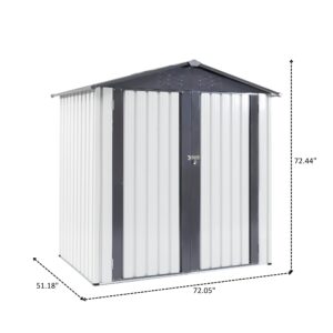 YOPTO 6x4x6 FT Metal Storage Shed Outdoor Storing Tools with Lockable Hinge Door,Per-FECT-to Store Garden Tools,Lawn Care Equipment and Outdoor-Toys for Backyard Patio,White+Grey