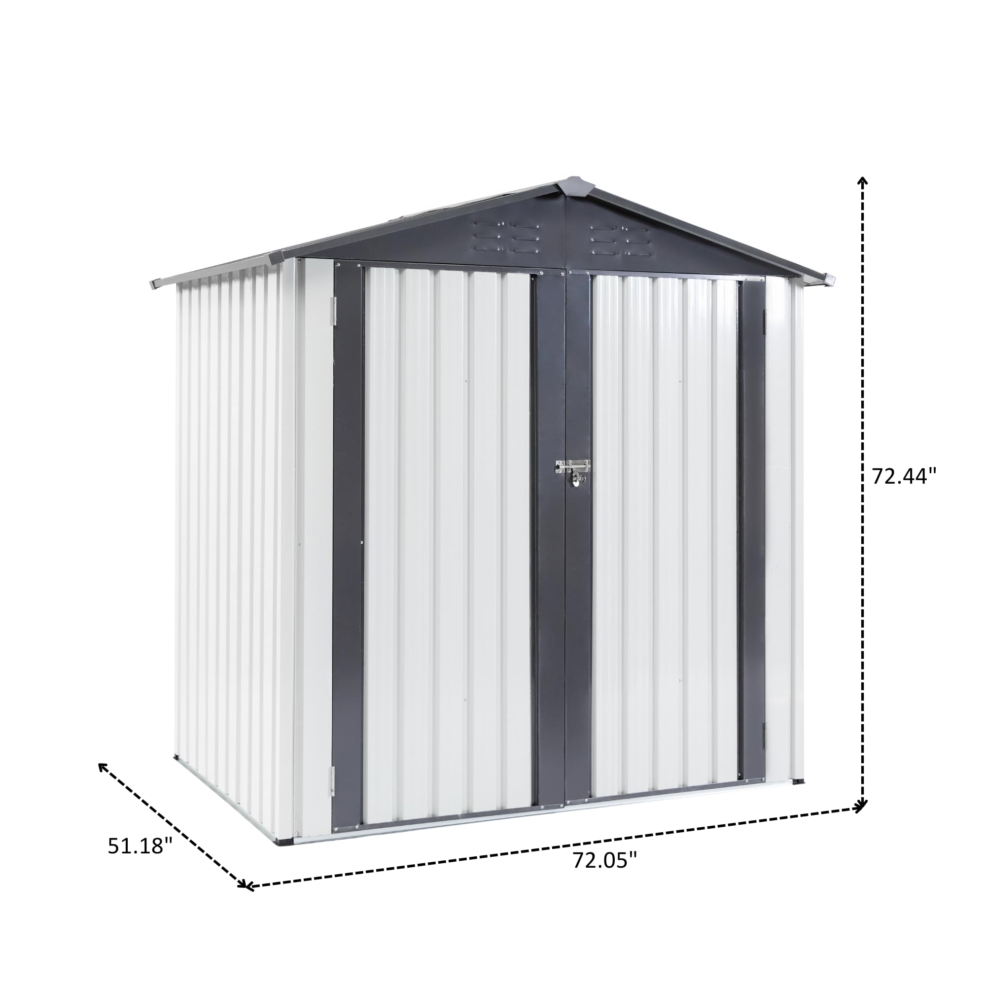 YOPTO 6x4x6 FT Metal Storage Shed Outdoor Storing Tools with Lockable Hinge Door,Per-FECT-to Store Garden Tools,Lawn Care Equipment and Outdoor-Toys for Backyard Patio,White+Grey