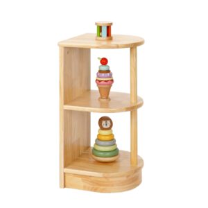 oook rubber wood corner storage shelf, 3-tier display shelf, montessori small shelf for kids room, classroom, living room, play room, nursery and more. ideal choice for shelf combination.