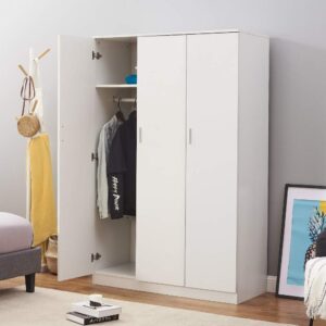 Panana 3 Door Armoires Wardrobe Closet with Clothes Hanging Rail, 6 Storage Shelves Cupboard Unit Bedroom Furniture