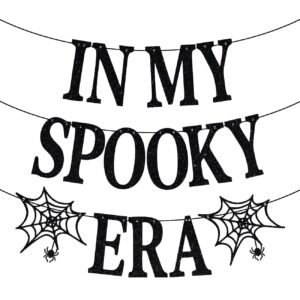 Jenrtvis In My Spooky Era Banner, Halloween Birthday Party Decoration Supplies, It's Halloween Time, Spooky Season Party Decoration Supplies, Halloween Horror Party Banner Black Glitter