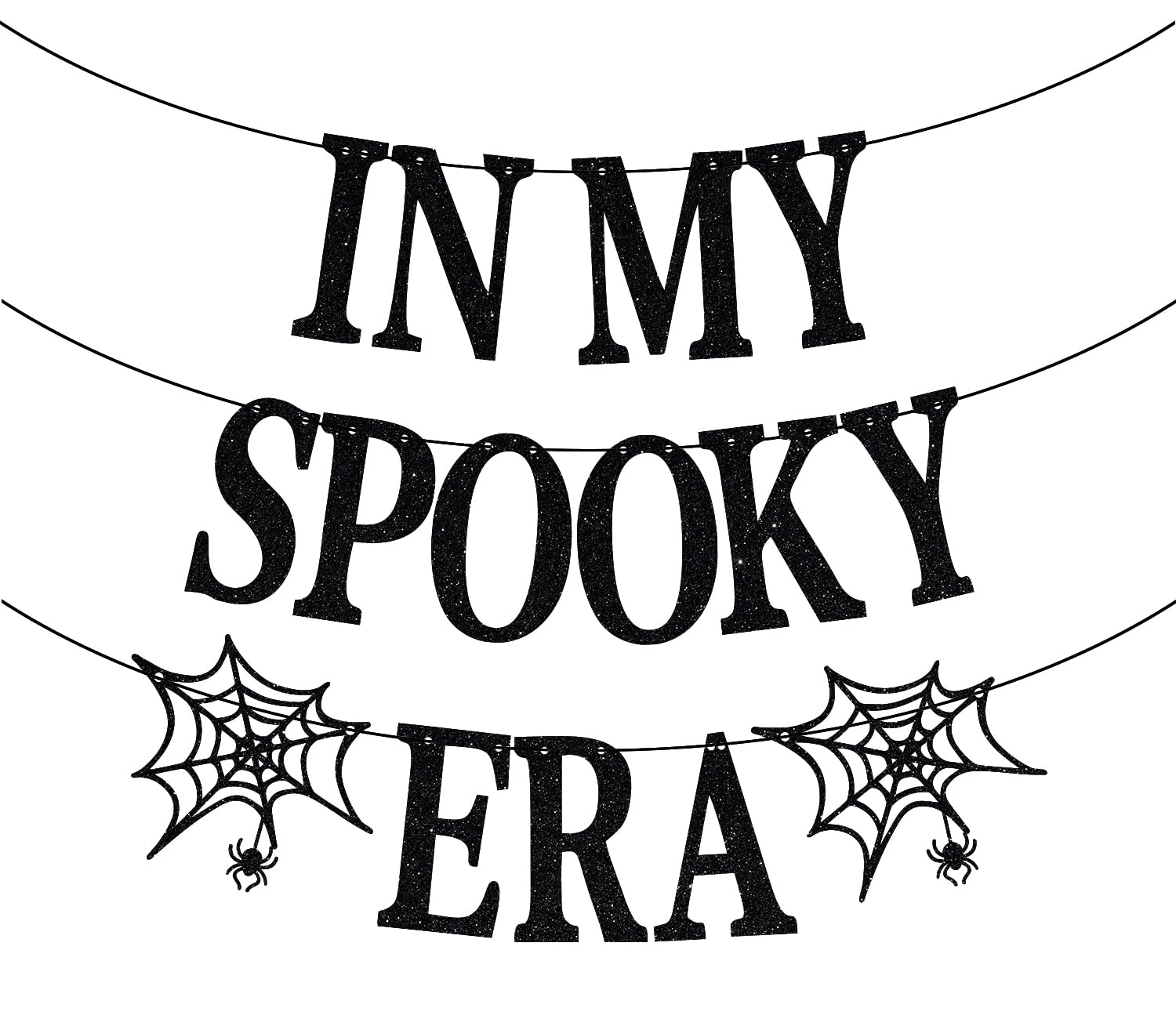 Jenrtvis In My Spooky Era Banner, Halloween Birthday Party Decoration Supplies, It's Halloween Time, Spooky Season Party Decoration Supplies, Halloween Horror Party Banner Black Glitter