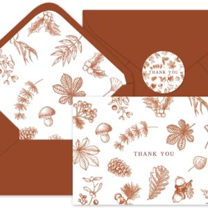 Whaline 36Pcs Fall Thank You Cards with Envelopes and Stickers Terracotta Autumn Leaves Greeting Cards Blank Note Cards for Fall Thanksgiving Supplies