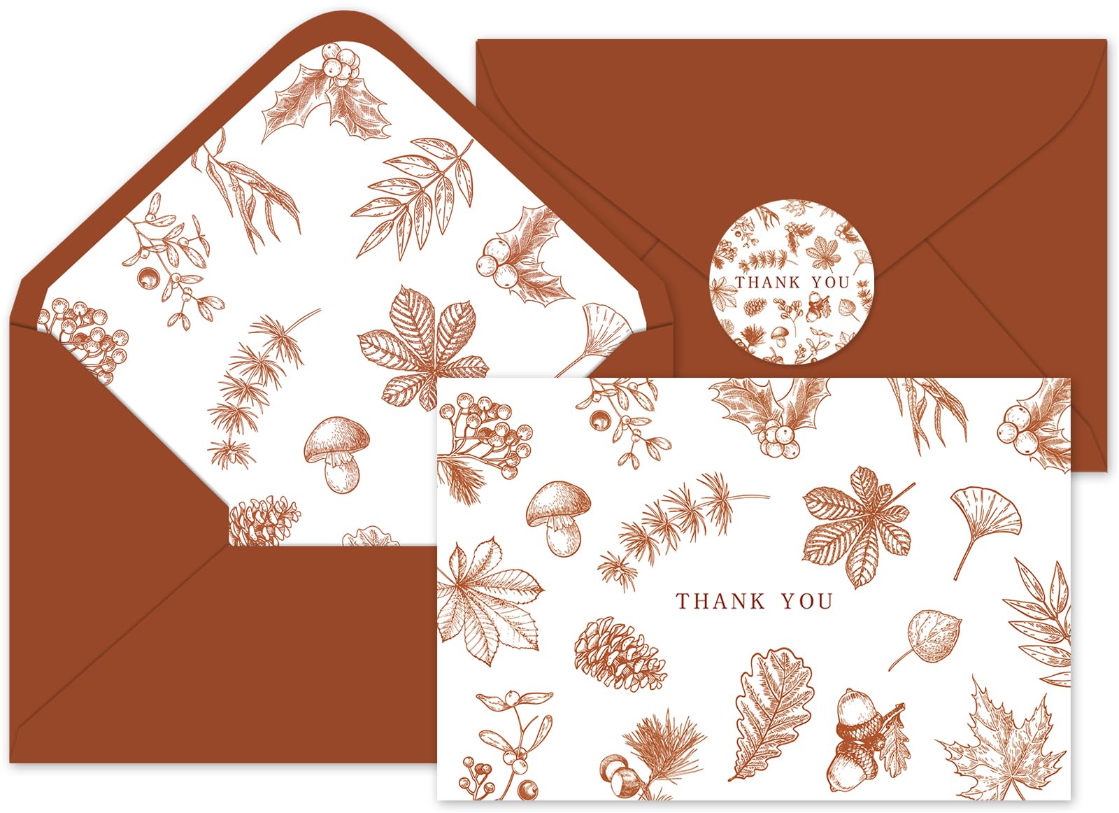 Whaline 36Pcs Fall Thank You Cards with Envelopes and Stickers Terracotta Autumn Leaves Greeting Cards Blank Note Cards for Fall Thanksgiving Supplies