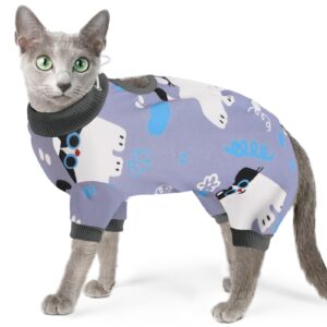 sunfura cat recovery suit full body suit, cat surgery recovery suit female kitten onesie for cats anti-licking, pet surgical recovery suit with sleeves, cat spay recovery suit male neuter grey-blue l