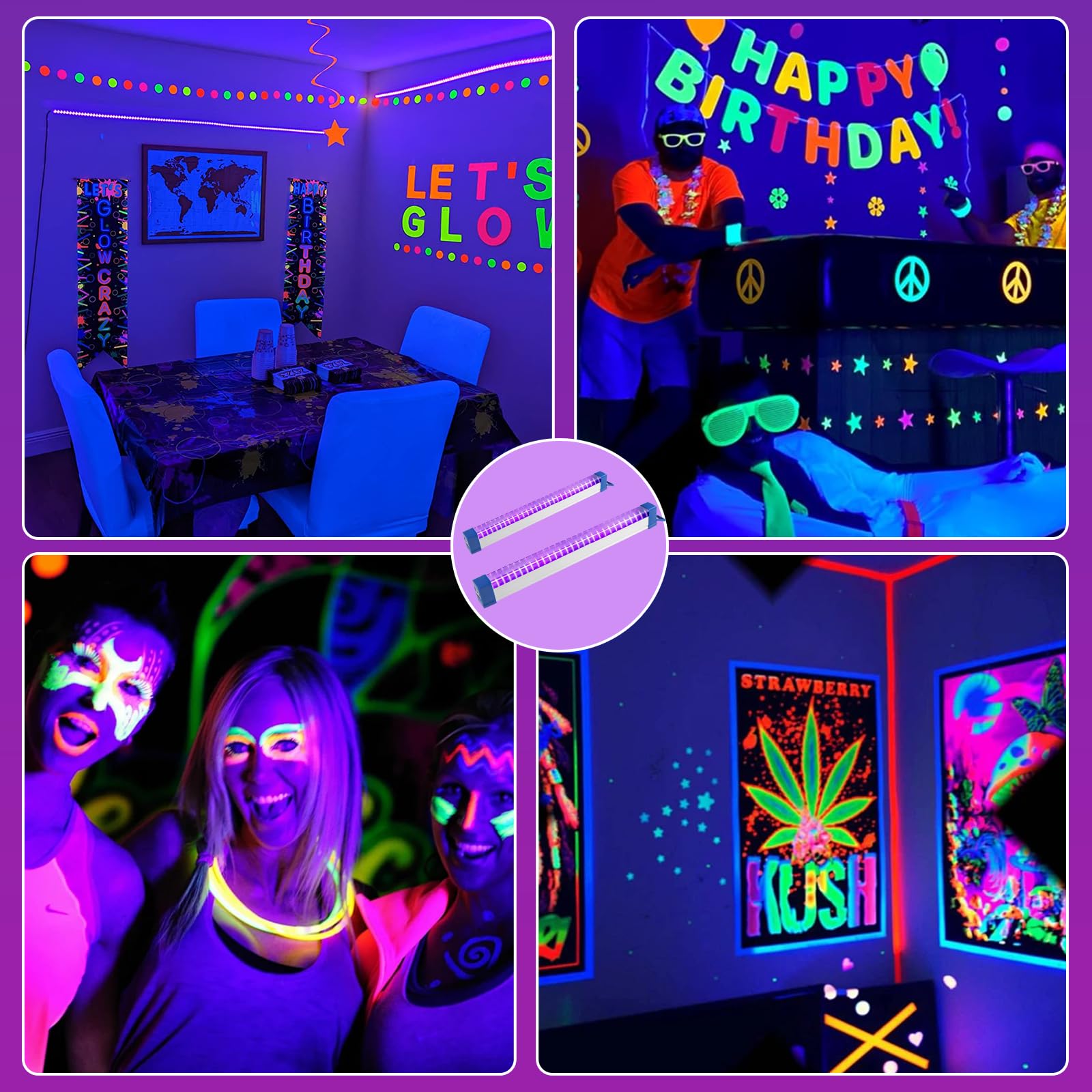 Rechargeable Black Light Bar,10W Portable Battery Powered Blacklight Lamp,UV LED Black Lights for Glow Party, Fluorescent Tapestry Poster, Halloween, Body Painting and Vaseline Glass 2 Pack