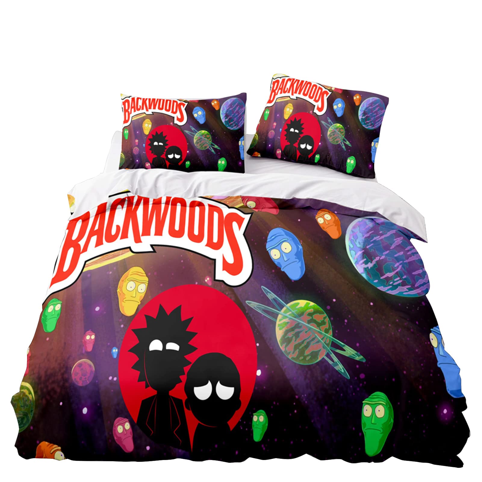 kangning Backwoods Bedding Set Bedroom Set Backwoods Bed Set 3 Pieces Bed Set with 1 Duvet Cover 2 Pillowcases for Men (Black Planet,Queen)