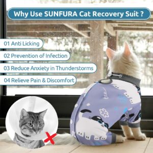 SUNFURA Cat Recovery Suit Full Body Suit, Cat Surgery Recovery Suit Female Kitten Onesie for Cats Anti-Licking, Pet Surgical Recovery Suit with Sleeves, Cat Spay Recovery Suit Male Neuter Grey-Blue L