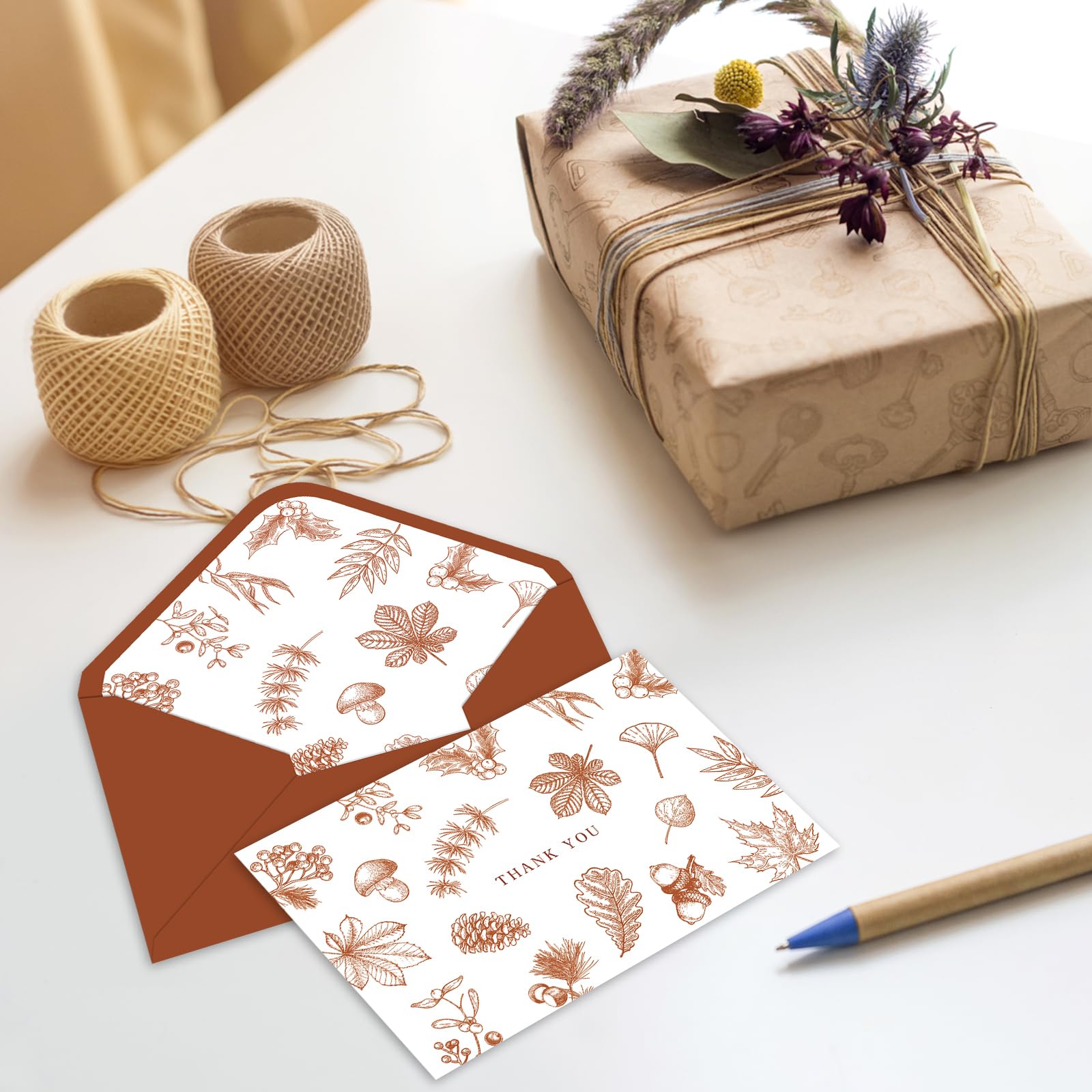 Whaline 36Pcs Fall Thank You Cards with Envelopes and Stickers Terracotta Autumn Leaves Greeting Cards Blank Note Cards for Fall Thanksgiving Supplies