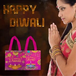 20 Pcs Happy Diwali Favor Bags,Treat Candy Goodie Gift Non-woven Bags Reusable for Happy Diwali Party Supplies Festival of Lights Day Gift Packs Snacks Candy Bags Happy Diwali Party Decorations