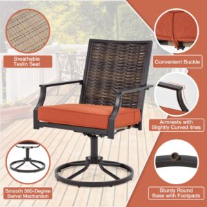 EROMMY Patio Swivel Chairs Set of 4, Heavy Duty Outdoor Swivel Chairs with Removable Cushions, Patio Rattan Wicker Decoration Chairs for Garden Lawn & Porch, Backyard, Balcony, Orange Red