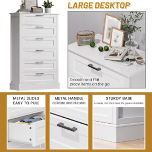 White 6 Drawer Dresser, 55 Inch Tall White Dresser for Bedroom, Modern Farmhouse Style Chest of Drawers for Bedroom Living Room, Wood Rustic Tall Dresser, Organizer for Closet, Living Room, Hallway