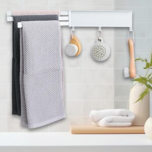 Swivel Towel Bar-3-Arm Bathroom Towel Rack 180° Rotating with Double-sided Tape No Nail Self-adhesive Hand Towel Holder No Nail Wall Mount Dish Rag Dishcloths Washcloth Storage Organizer Hanger（White）