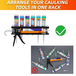 CogniForge Caulking Gun and Caulking Tube Holder,Wall Mounted Caulk Tools Rack,Hand Caulking Gun Storage Rack Holds 6 Tubes and Caulking Nozzle,Organizer for Workshop, Shop, Garage