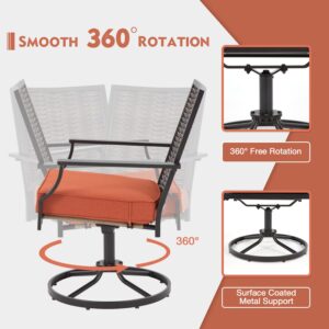 EROMMY Patio Swivel Chairs Set of 4, Heavy Duty Outdoor Swivel Chairs with Removable Cushions, Patio Rattan Wicker Decoration Chairs for Garden Lawn & Porch, Backyard, Balcony, Orange Red