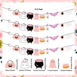 Pink Halloween Hanging Ghost Banners Halloween Party Banner Decor for Haunted House Porch Yard Fireplace Halloween Party Supplies Halloween Girls Birthday Baby Shower Happo Day Spooky Party Favors