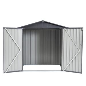 YOPTO 6x4x6 FT Metal Storage Shed Outdoor Storing Tools with Lockable Hinge Door,Per-FECT-to Store Garden Tools,Lawn Care Equipment and Outdoor-Toys for Backyard Patio,White+Grey