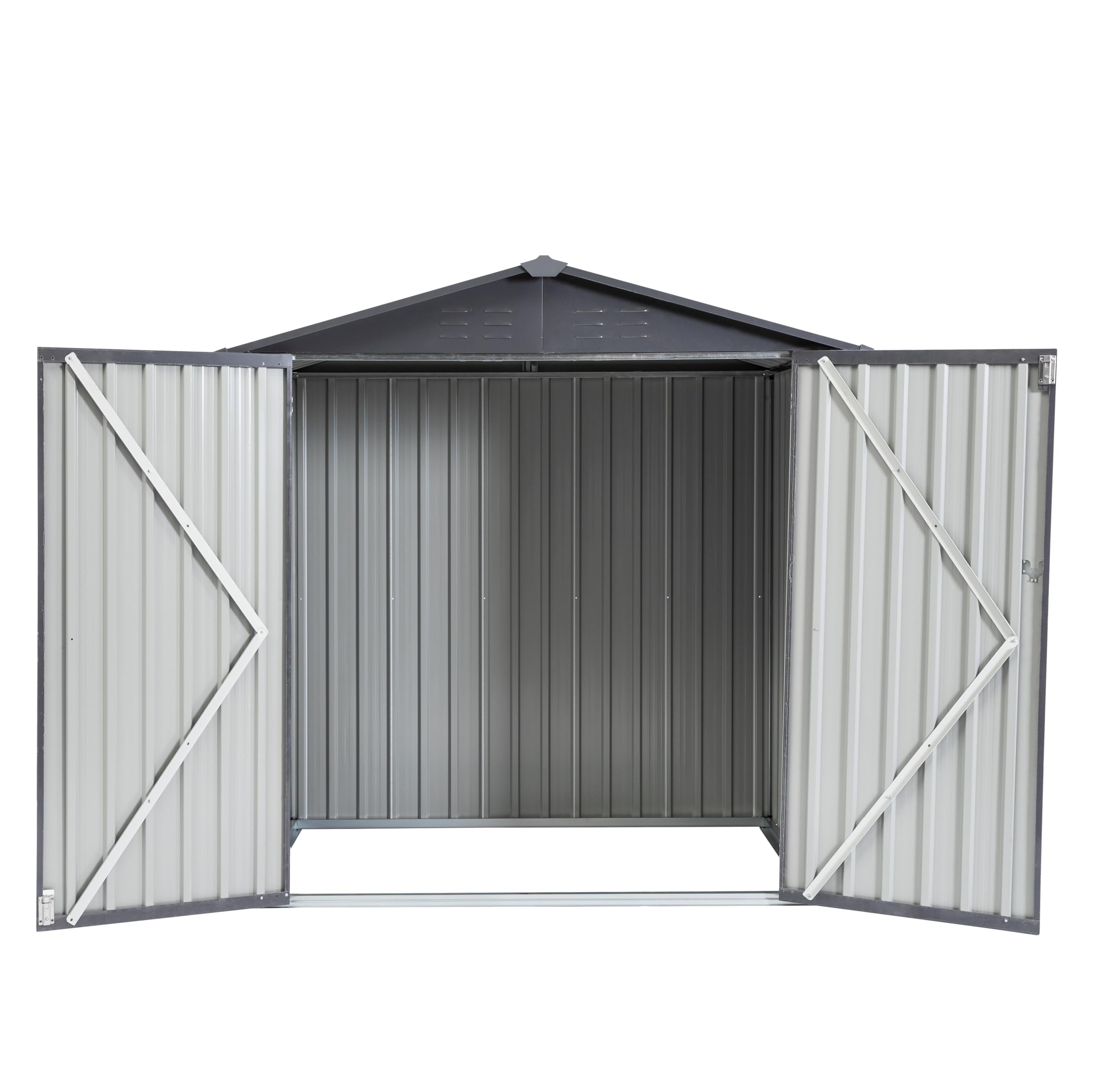 YOPTO 6x4x6 FT Metal Storage Shed Outdoor Storing Tools with Lockable Hinge Door,Per-FECT-to Store Garden Tools,Lawn Care Equipment and Outdoor-Toys for Backyard Patio,White+Grey