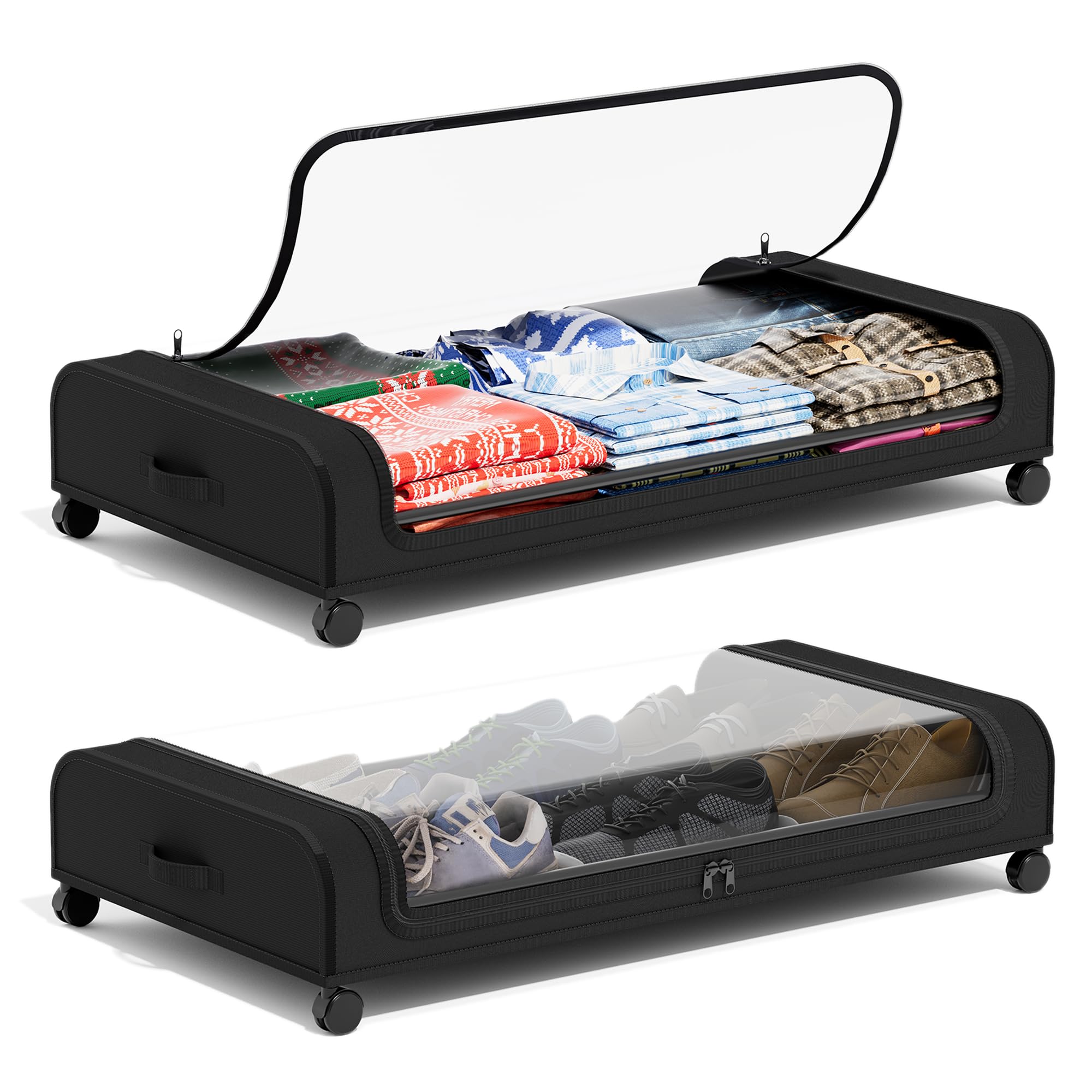 Under Bed Storage with Wheels 2 Pack: Under Bed Storage Containers with Lids, Large Under the Bed Storage with Wheels, Storage Drawers for Clothes, Books, Shoes (31”L x 17”W x 6.8”H)