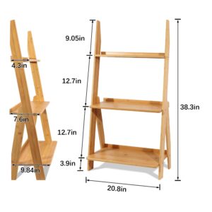 Maydear Bamboo Ladder Shelf Bookcase, 3-Tier Leaning Bookshelf Free Standing Organizer Storage Shelves for Living Room, Bedroom, Kitchen, Home Office, Balcony