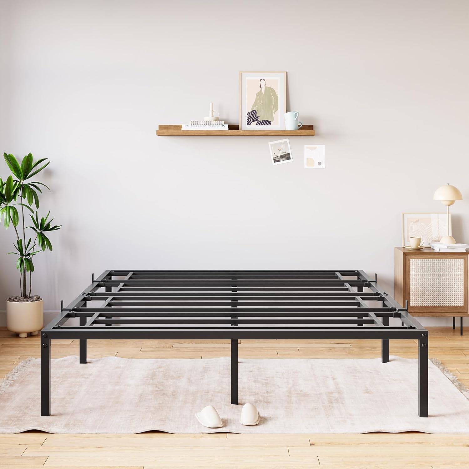 SUNNYFURN Full Size Metal Bed Frame, 14 Inch Heavy Duty Full Bed Frame with Storage Space Under Bed, Mattress Foundation and No Box Spring Needed, Noise Free, Black, Full Size