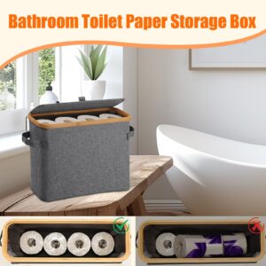 Fenteer Bamboo Toilet Paper Basket Storage with Lid and Handle, Toilet Roll Storage Box, Free Standing Toilet Paper Holder Stand for 12 Rolls, Paper Organizer for Bathroom Kitchen, Style A(Gray)