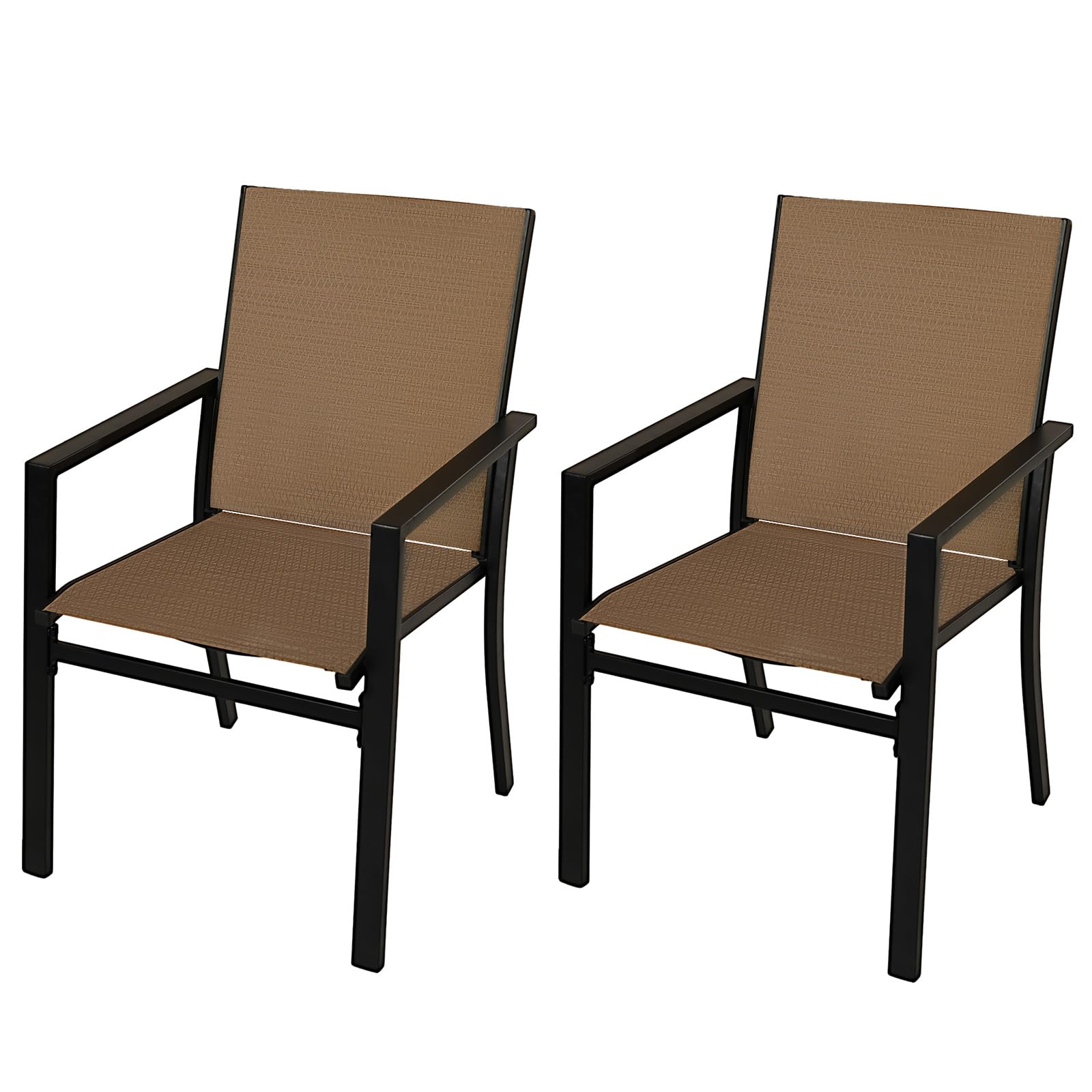 JRBIAOGE Patio Dining Chairs Set of 2, Outdoor Textilene Dining Chairs, Patio Furniture Chairs with Armrest for Backyard, Garden, Yard, Porch, Deck, Brown