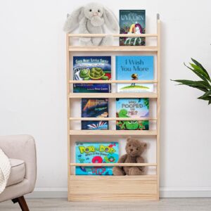 SweetBin Kids Bookshelf 4-Tier - Space-Saving Behind The Door Storage Shelf - Pine Wood Thin Bookshelf 4 Shelves Wall Mounted - Suitable for Children's Books in Bedroom, Living Room and Nursery